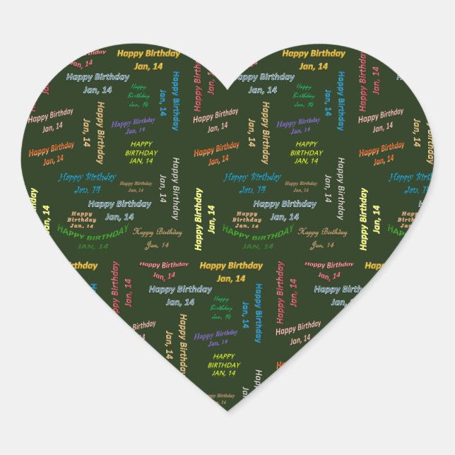 Adesivo Coração Janeiro, 14 Birthday Sticker (Frente)