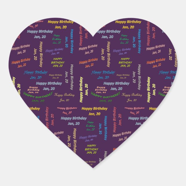 Adesivo Coração Janeiro, 20 Aniversário (Frente)