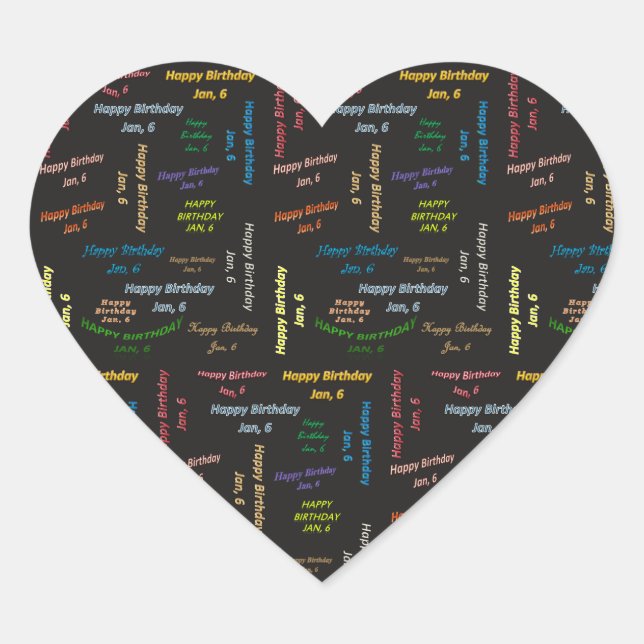 Adesivo Coração Janeiro, 6 Aniversário (Frente)