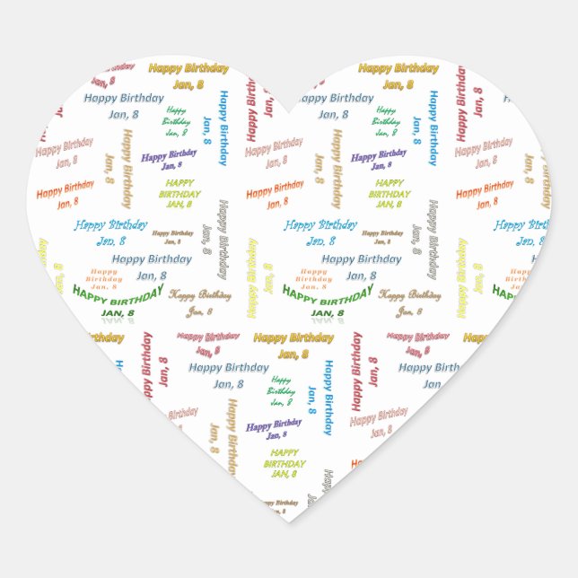 Adesivo Coração Janeiro, 8 Aniversário (Frente)