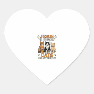 Adesivo Coração Jesus E Gatos São Minha Terapia Camiseta Vintage D
