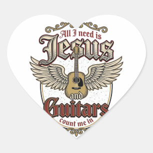 Adesivo Coração Jesus e Guitarras Vintage Guitarra Cristã