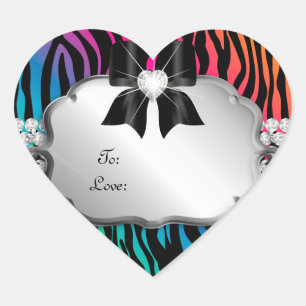 Adesivo Coração Jewelry Gift Tag Zebra Rainbow Salon