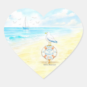 Adesivo Coração Jon Seagull - Paz & Amor Salvam o Mundo