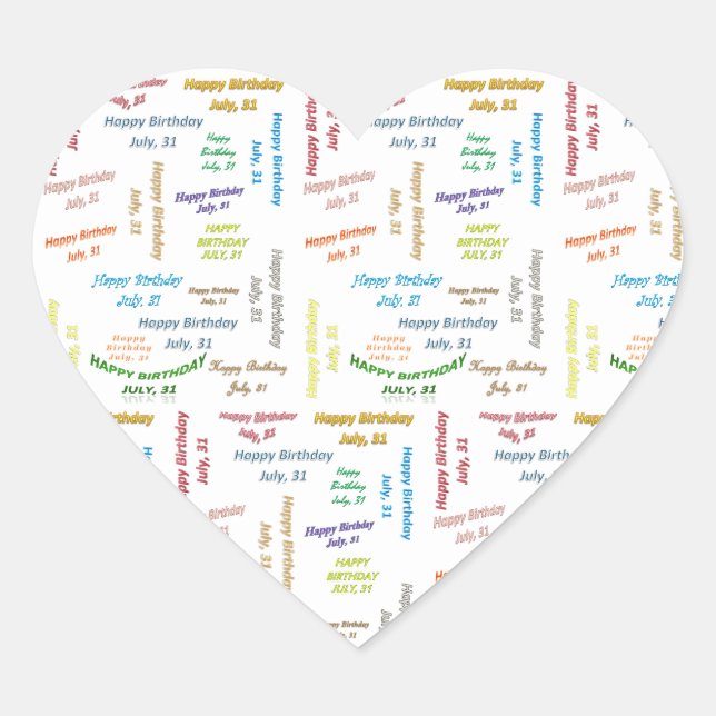 Adesivo Coração Julho, 31 Aniversário (Frente)