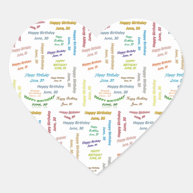 Adesivo Coração June, 30 Birthday Sticker (Frente)