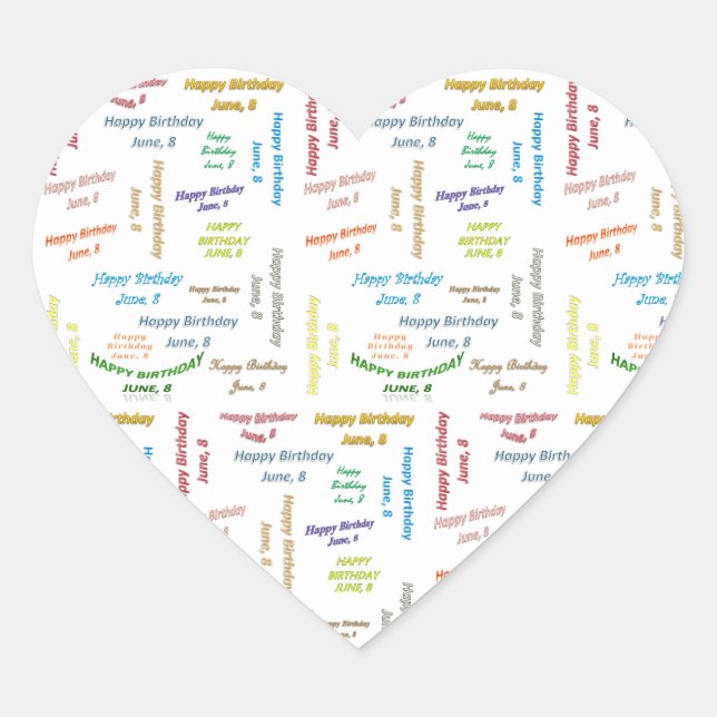 Adesivo Coração June, 8 Birthday Sticker (Frente)