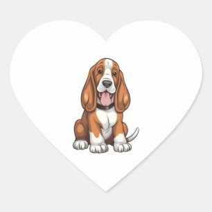 Adesivo Coração Kawaii Basset Hound Puppy