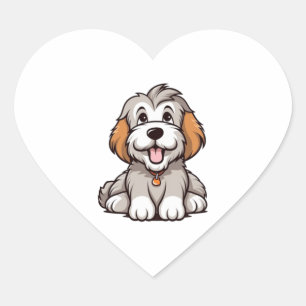 Adesivo Coração Kawaii Bearded Collie Puppy