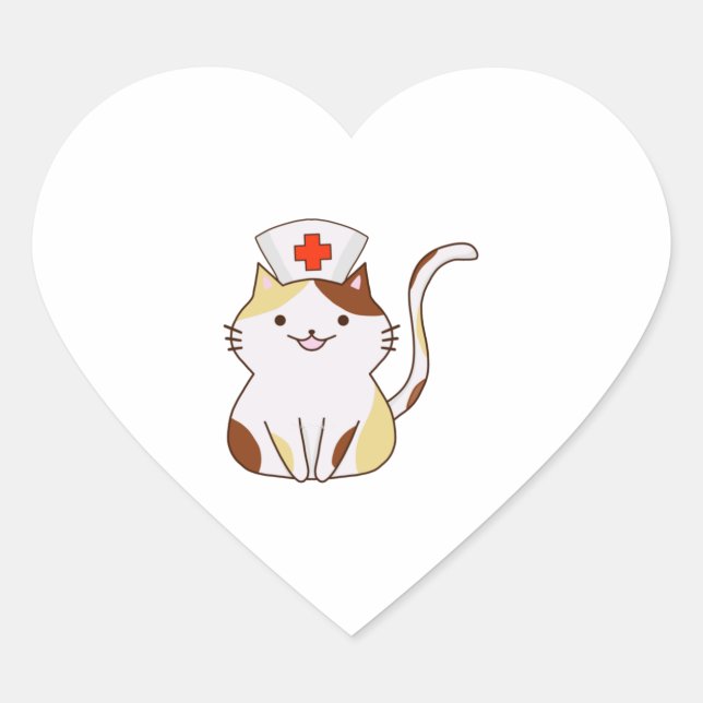 Adesivo Coração Kawaii Cat Nurse (Frente)