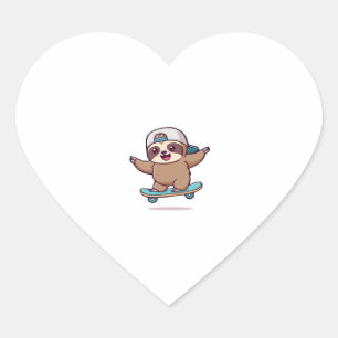 Adesivo Coração Kawaii Chibi Sloth Skater � Cute Funny Skateboardi