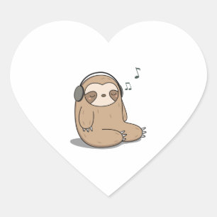 Adesivo Coração Kawaii Cute Sloth Ouvindo Música