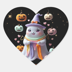 Adesivo Coração *Kawaii Ghost Knitker - Gi Bonito Halloween