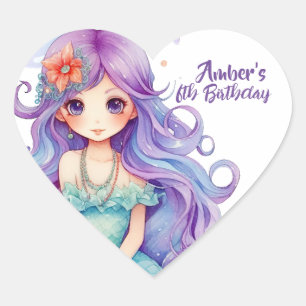 Adesivo Coração Kawaii Mermaid Party