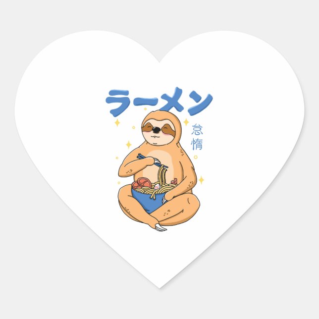 Adesivo Coração Kawaii Sloth Ramen (Frente)