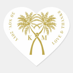 Adesivo Coração Knot Palm Trees Beach Casamento Tropical Clássica