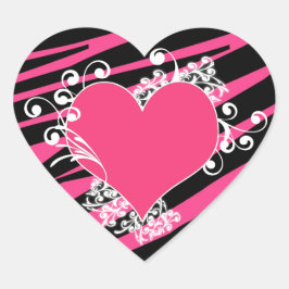 Adesivo Coração KRW Heart and Swirls Zebra Pink and Black Sticker
