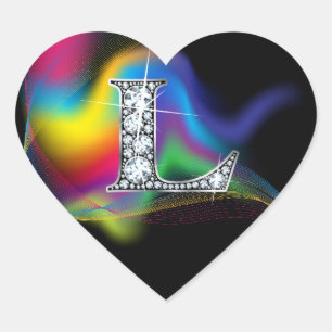 Adesivo Coração "L" Diamond Bling no Rainbow Swirl Heart Sticker