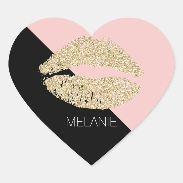 Adesivo Coração Lábios Brilhantes Cinzentos Rosa Cintilantes (Frente)