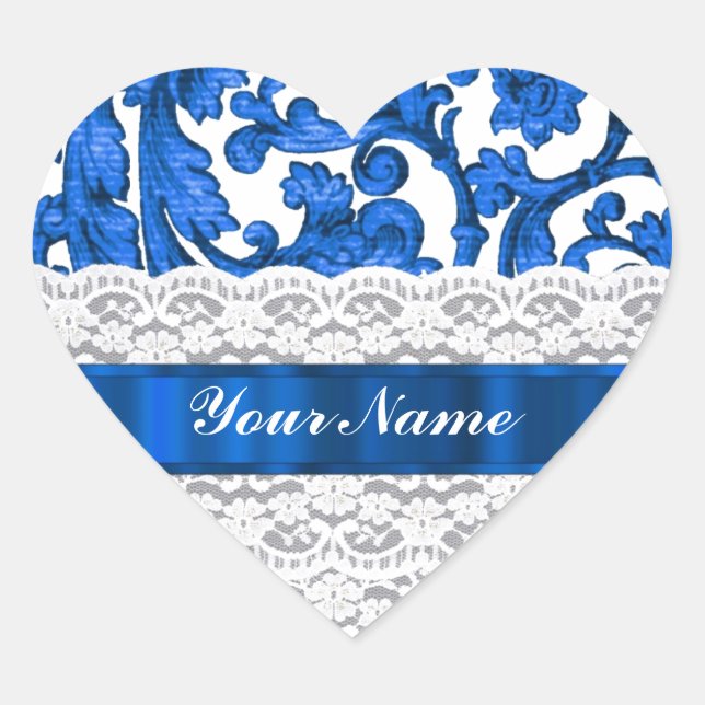 Adesivo Coração Lace azul e branco (Frente)