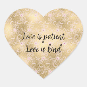 Adesivo Coração Lace Floral Dourado e rosa elegante