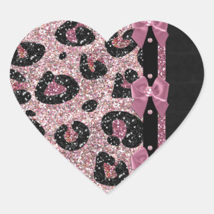 Adesivo Coração Laços de Fita Estampa de Leopardo Rosa RAB Rockabi
