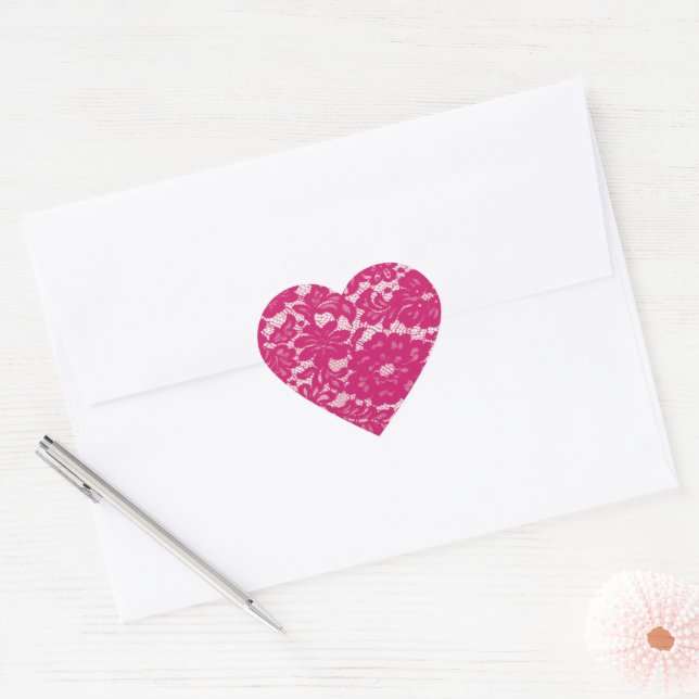 Adesivo Coração Lacy rosa quente (Envelope)