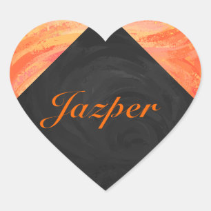 Adesivo Coração Lago de Fogo Laranja e Monograma Negro