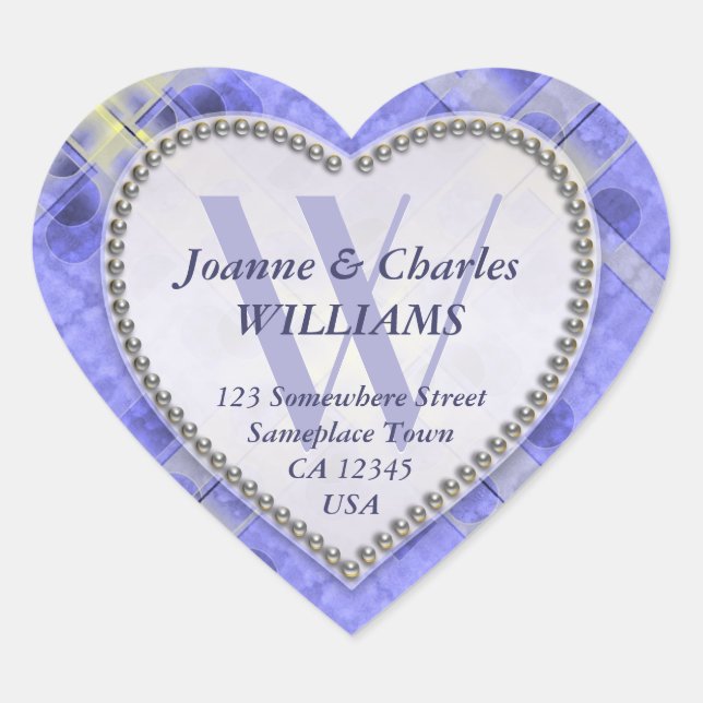 Adesivo Coração Lavanda Densagem Lilac Sun Sparkle Monogramas (Frente)