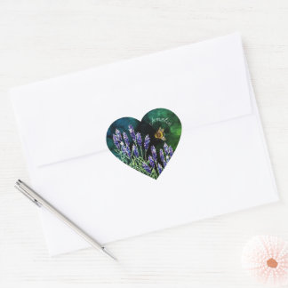 Adesivo Coração Lavanda e Abelha pintados com aquarelas