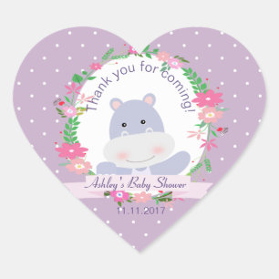 Adesivo Coração Lavanda Hippo Baby Girl Chá tag de presente