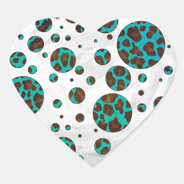 Adesivo Coração Leopard Brown e Teal PrintPolka Pontos (Frente)
