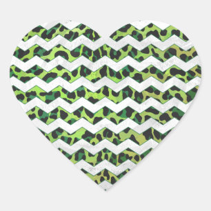 Adesivo Coração Leopard Chevron Black e Green Impressão