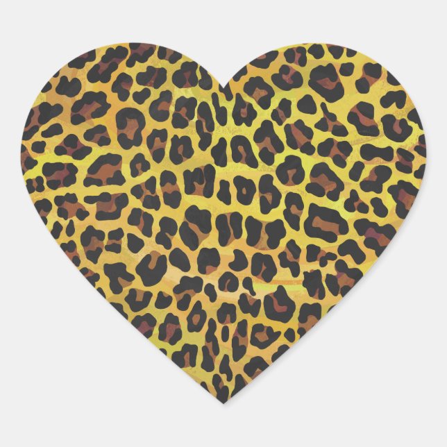 Adesivo Coração Leopardo Castanho e Impressão Amarelo (Frente)