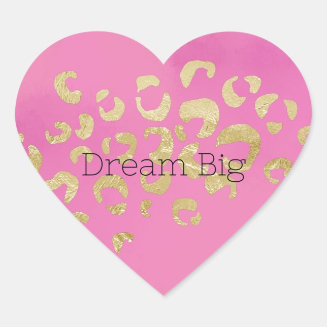 Adesivo Coração Leopardo Dourado rosa (Frente)