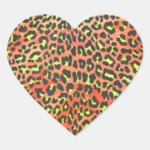 Adesivo Coração Leopardo Laranja e Impressão amarelo