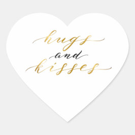 Adesivo Coração Letras Douradas Elegantes Abraços e Beijos 