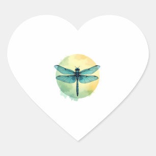 Adesivo Coração Linda Dragonfly Watercolor Art Insect Lo
