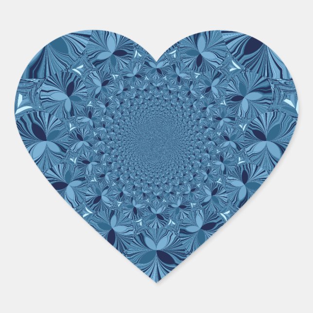 Adesivo Coração Linda e Iridescente Arte Caleidoscópica Azul (Frente)