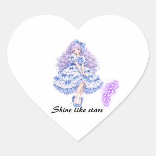 Adesivo Coração Linda Garota de Anime em Blue Lolita