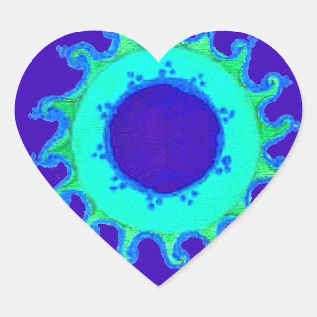 Adesivo Coração Linda pintura de óleo de arte azul iridescente (Frente)