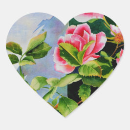 Adesivo Coração Lindas rosas brancas, cor-de-rosa, cor-de-água flo