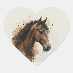 Adesivo Coração Lindo Cavalo Marrom Arte Animal