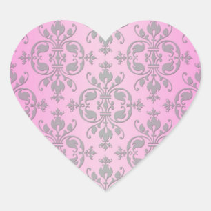 Adesivo Coração Lindo Damasco Rosa e Cinza Feminino