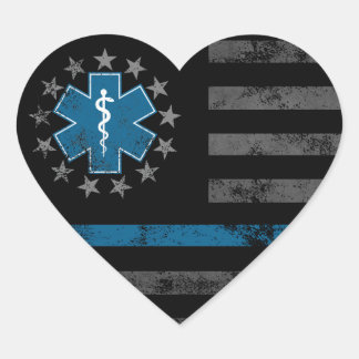 Adesivo Coração Linha Azul EMT Paramédico Bandeira Americana Vinta