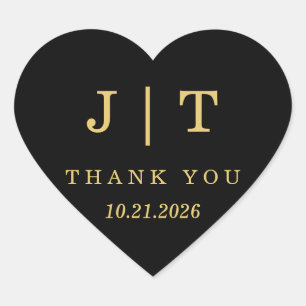 Adesivo Coração Linha de Envelope de Casamento Luxo Preto e Dourad