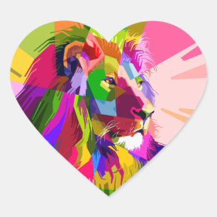 Adesivo Coração Lion Colorful Pop Prismatic Art Design-62501