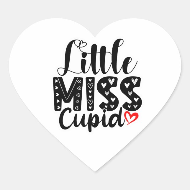 Adesivo Coração Little Miss Cupid Valentine – Cute Love Typography (Frente)
