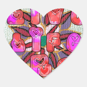 Adesivo Coração "Live Life Large", Impressão de Arte