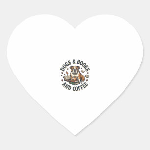 Adesivo Coração Livros de Cachorros Café Bulldog Pilha Xícara_1